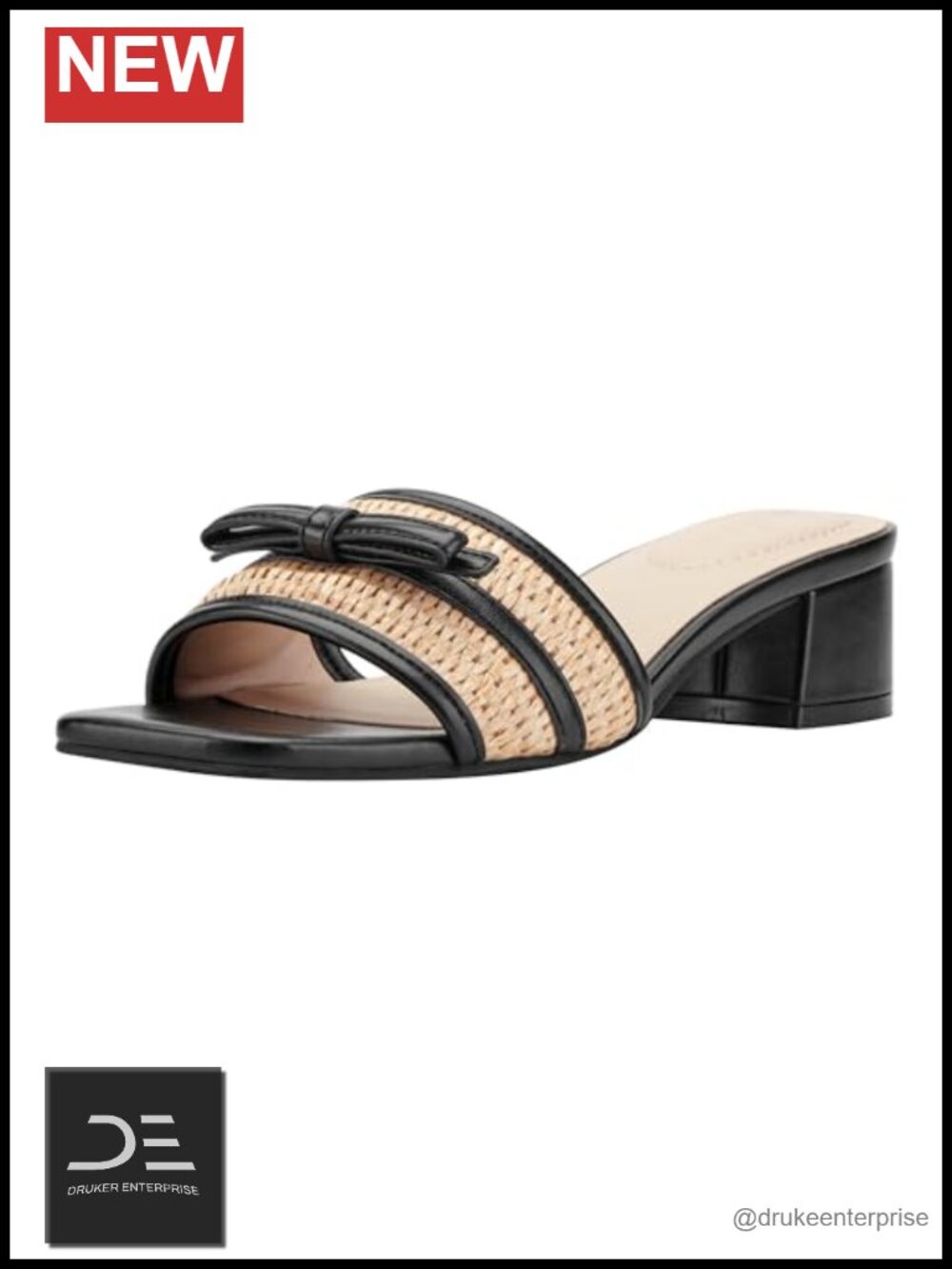 Dress Sandals Slide Heels Faux Leather Bow Square Toe Slip On
